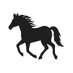 Black Silhouette Horse Vector. Flat Style Running Horse Icon