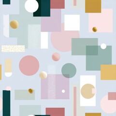 Abstract geometric pattern with multicolored shapes and circles on light background