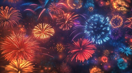 Fototapeta premium An intricate symphony of colorful fireworks erupting in a perfect sequence