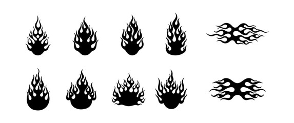Set of Graphic Fire Flames Isolated on White Background