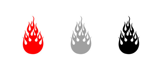 Three Flames in Red Gray and Black on a White Background Representing Fire
