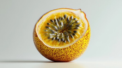 Passion fruit cut in half, vibrant colors
