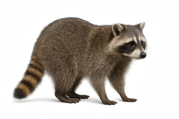 Obraz premium Raccoon standing on white background with an alert expression 