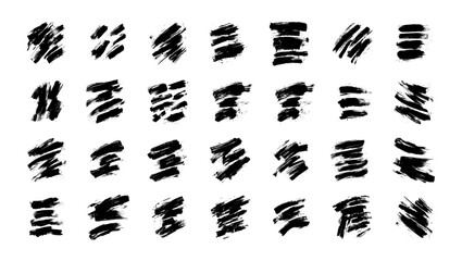 Collection of Hand Drawn Brush Strokes and Splatters on White Background