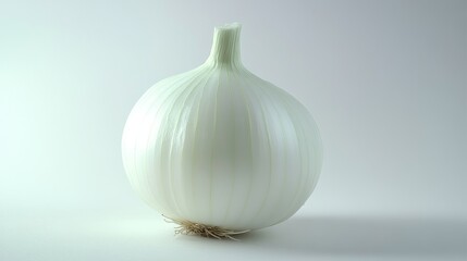 Single white onion against plain background