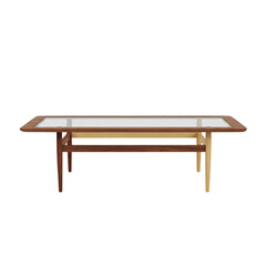 Rectangular glass coffee table with wood frame