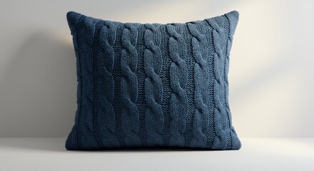 Cable knit throw pillow in dark blue