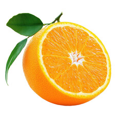 Freshly cut sweet orange half with vibrant color on isolated Transparent background, Sweet Orange Isolated on PNG background