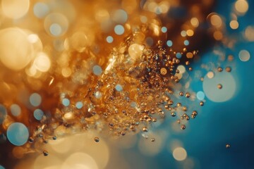 Captivating abstract motion background with golden particles shimmering in a soft blue hue, Abstract motion background bokeh golden particles effect video