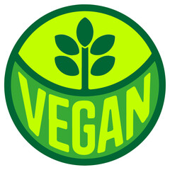 Vegan vector logo with leaf, circle vegan logo with leaves, simple green vegan button, vegan vector badge.