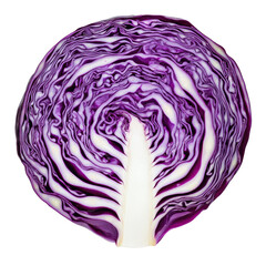 Sliced purple cabbage isolated with detailed texture and vibrant colors on a clean Transparent background, slice purple cabbage isolated on PNG background