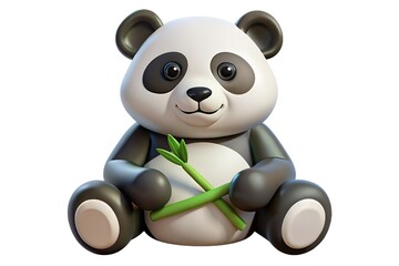 Fototapeta premium Adorable 3d render of a panda holding bamboo