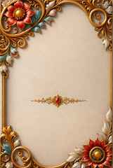 Vintage golden frame with floral pattern, invitation card template for marriage, anniversary, ornate elements, graphic design illustration wallpaper