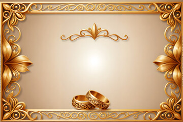 Vintage golden frame with floral pattern, invitation card template for marriage, anniversary, ornate elements, graphic design illustration wallpaper 