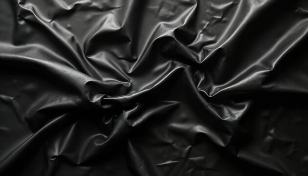 Black plastic bag texture on black background. Wrinkled plastic wrap pattern. Abstract, creative design for decorative, wallpaper, design, branding, product cover. - Powered by Adobe