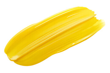Vibrant Yellow Paint Stroke with Paintbrush on White Background
