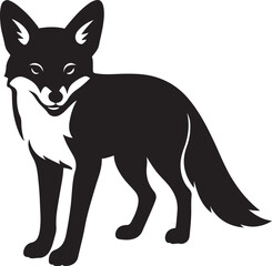 Fox black and white elegant silhouette, Wild animal sleek minimal vector drawing