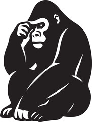 Gorilla silhouette for logo thoughtful pose, Smart ape animal graphic black design