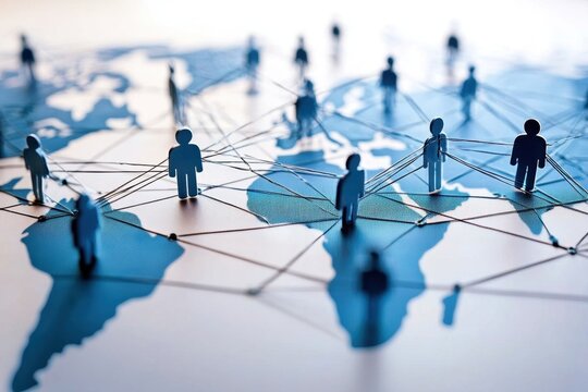 Expanding business networks through global connections and collaboration in a digital world, Business network growing and making connections to major cities across the globe