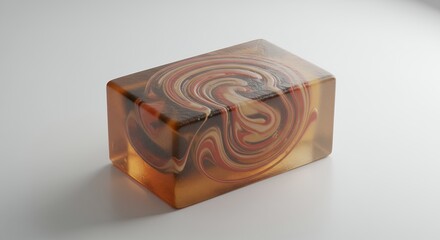Rectangular amber block with swirling pattern