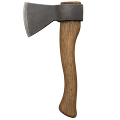 Sharp axe with wooden handle on transparent background