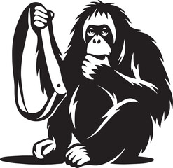 Orangutan with knife powerful silhouette, Strong primate bold vector graphic