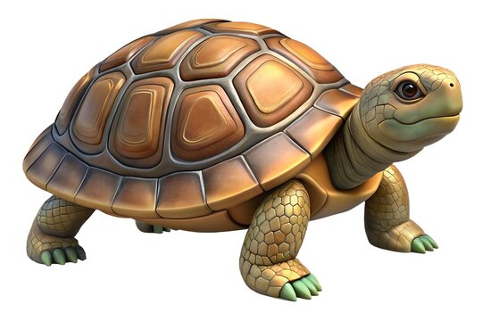 Stylized 3d render of a golden tortoise
