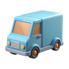 3d cartoon blue delivery van isolated on transparent background for transportation and logistics
