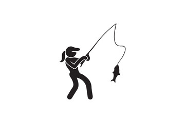 Fototapeta premium Fishing man silhouette on white background.03