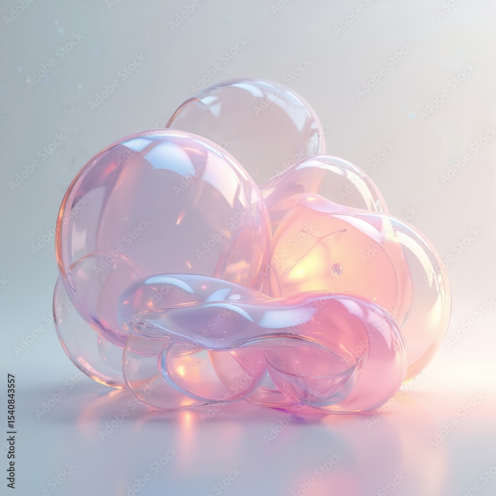 Aufkleber Abstract holographic 3D shapes with soft colors. Light, shadows create sense of depth, future, movement. Three-dimensional elements create futuristic, creative artistic visuals. Ideal for modern