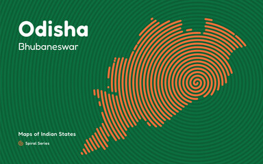 Spiral Abstract Map of Odisha with Capital Bhubaneswar – Mining Region of India