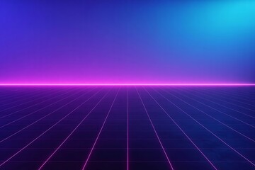 Retro futuristic grid background with neon lights