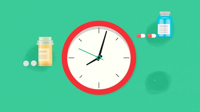 Medicines for good health. Pills and tablets. Flat animation. Medicine schedule.