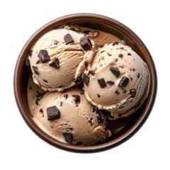 Fototapeten Chocolate chip ice cream in a bowl showing a luscious dessert experience rich in flavor, Chocolate chip ice cream in a bowl, top view, isolated on white background © Ifti Digital