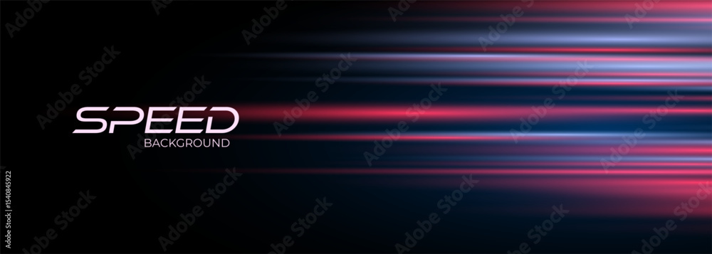 Poster blue and red high-speed abstract background. movement light trails effect on black backdrop. wide te