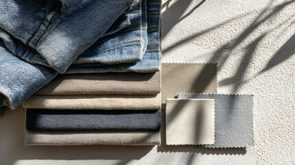Washed Denim and Neutral Fabric Texture Flatlay