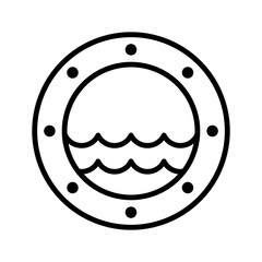 Circular Porthole with Water View from Ship Icon Vector. Porthole Water View Logo.