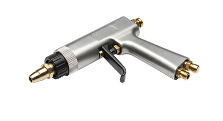 Silver Metal Air Gun with Brass Nozzle on Transparent Background