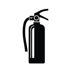 Clean black fire extinguisher silhouette vector with emergency safety equipment icon on white background