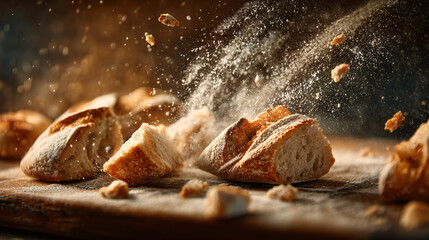 Artisan Bread Explosion on Rustic Wooden Board
