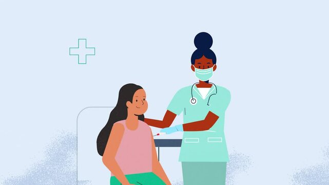 Animation of a nurse giving injection. Good health animation. Hospital vector. 