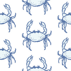 Crab Seamless simple Pattern Blue and White Background