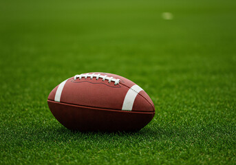 Close-up of rugby ball on grass field, sports concept, vibrant colors 