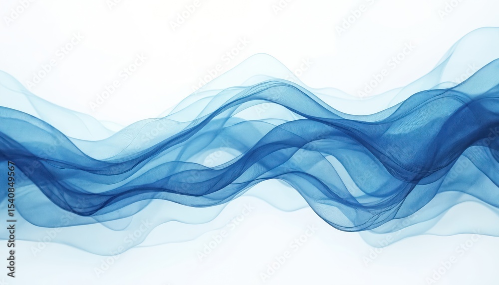 Poster abstract digital art blue waves against white background. dynamic flowing lines, soft gradient, wisp