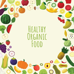 Illustration dessign concept healthy foods as fresh fruits and fresh vegetables. Vector set banner template.