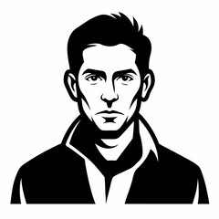 Serious man portrait black and white illustration isolated on white background