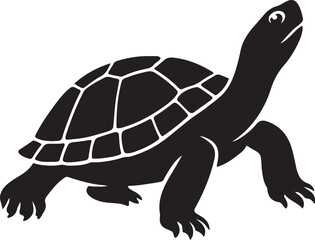 Turtle profile silhouette minimal design, Side view turtle black and white illustration