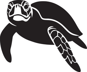 Sea turtle elegant silhouette black and white, Ocean turtle graceful swimming design