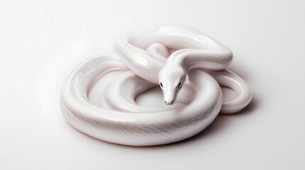 Fototapeta premium 3D render of a white snake coiled on a plain surface, exhibiting smooth, flowing lines.