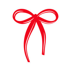 Red Bow Clipart Illustration in a Hand Drawn Coquette Style. Minimalist Silhouette with Whimsical Lines and Elegant Shape.